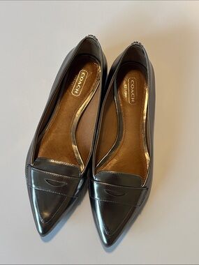 Coach Tabitha Metallic Silver Pointed Toe Loafer Flats (Size 6.5)